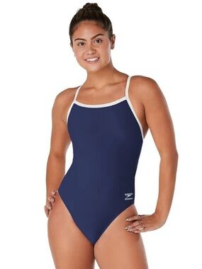 Speedo Navy One-Piece Swimsuit with White Trim